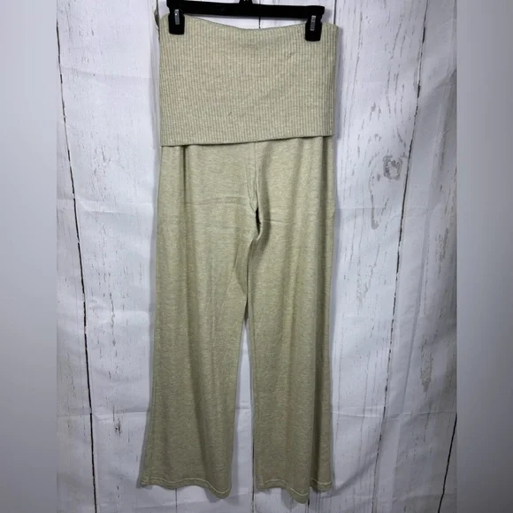NWOT Forever 21 Avocado Green Tan Wide Leg Ruched Drawstring Fold over Pants - Picture 5 of 10